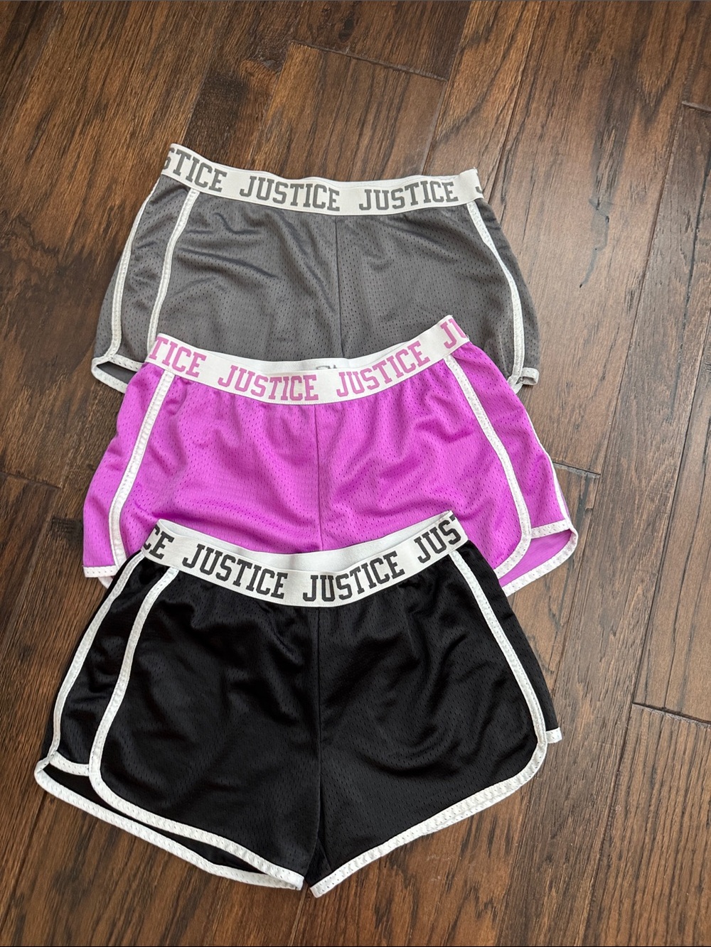 Justice Girls Athletic Shorts Trio - Black, Gray & Bright Pink